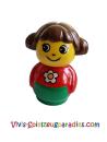Lego Duplo Primo Figur  Mädchen mit grüner Basis, rotem Top mit Gänseblümchenmuster, braunen Haaren (baby013)